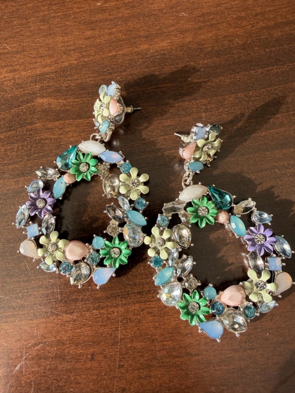 HOOP EARRING-statement costume jewellery. 
Multi colored Gemstone studs